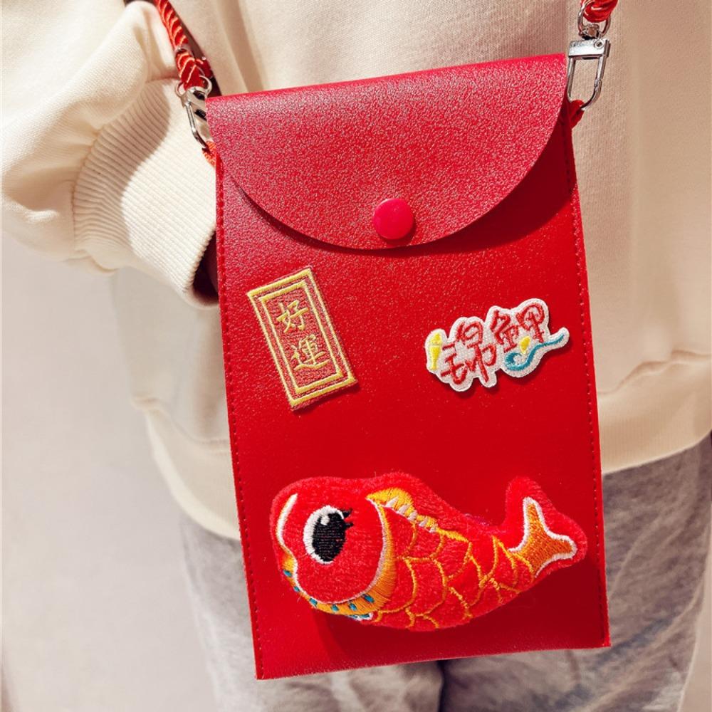 Chinese Plush Koi Lucky Money Packet Cross Body Lion Dance New Year Money Envelope  Party Gifts