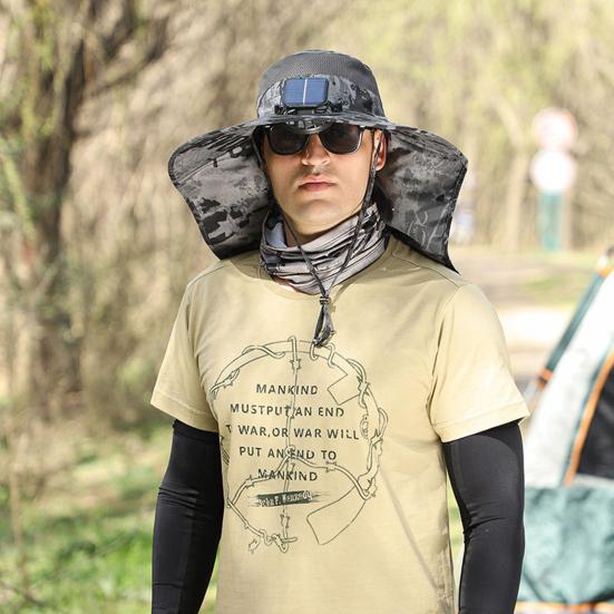 Мужская рыбацкая шляпа с солнечным вентилятором, ветрозащитный ремешок с большими полями, зарядка через USB, защита от ультрафиолета и солнечного света, быстрая сушка, отличная воздухопроницаемость, рыбалка на открытом воздухе