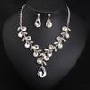 Crystal Gem Leaf Necklace Earrings Set Fashion Women'S Accessories