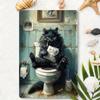 Декор комнаты 1 шт. Черный кот читает газету на унитазе Жестяная табличка - Юмористический декор стены ванной комнаты, Винтажная жестяная табличка, Уникальный подарок для любителя кошек