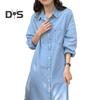 Женское джинсовое платье-рубашка с длинным рукавом и пуговицами, летнее повседневное свободное джинсовое платье с карманом
