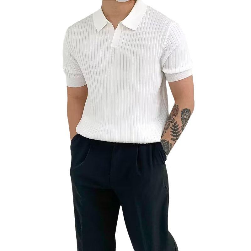 Men's Summer Slim Fit Korean Style Short Sleeve Polo Shirt, Turn-Down Collar, Solid Color, Casual Temperament.