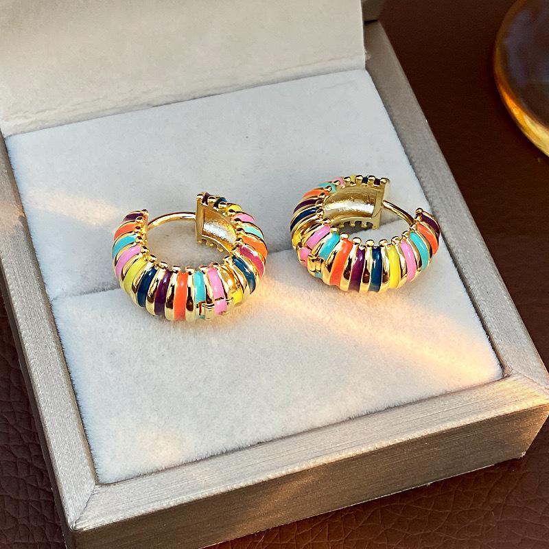 Элегантные ретро серьги-капли с дофаминовым эффектом: Красочные и универсальные клипсы-круги для ушей для роскошного штриха