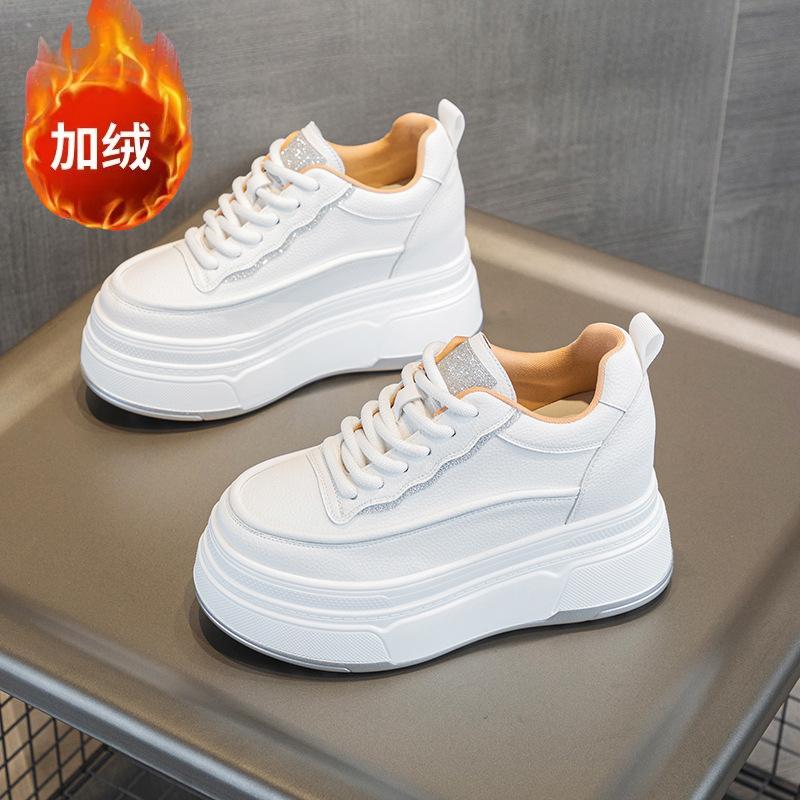 33 Small Size Lace-up Inner Height Increase Casual New Thick-soled Wedge Heel Leather Small Wedge Heel Shows High White Shoes Women