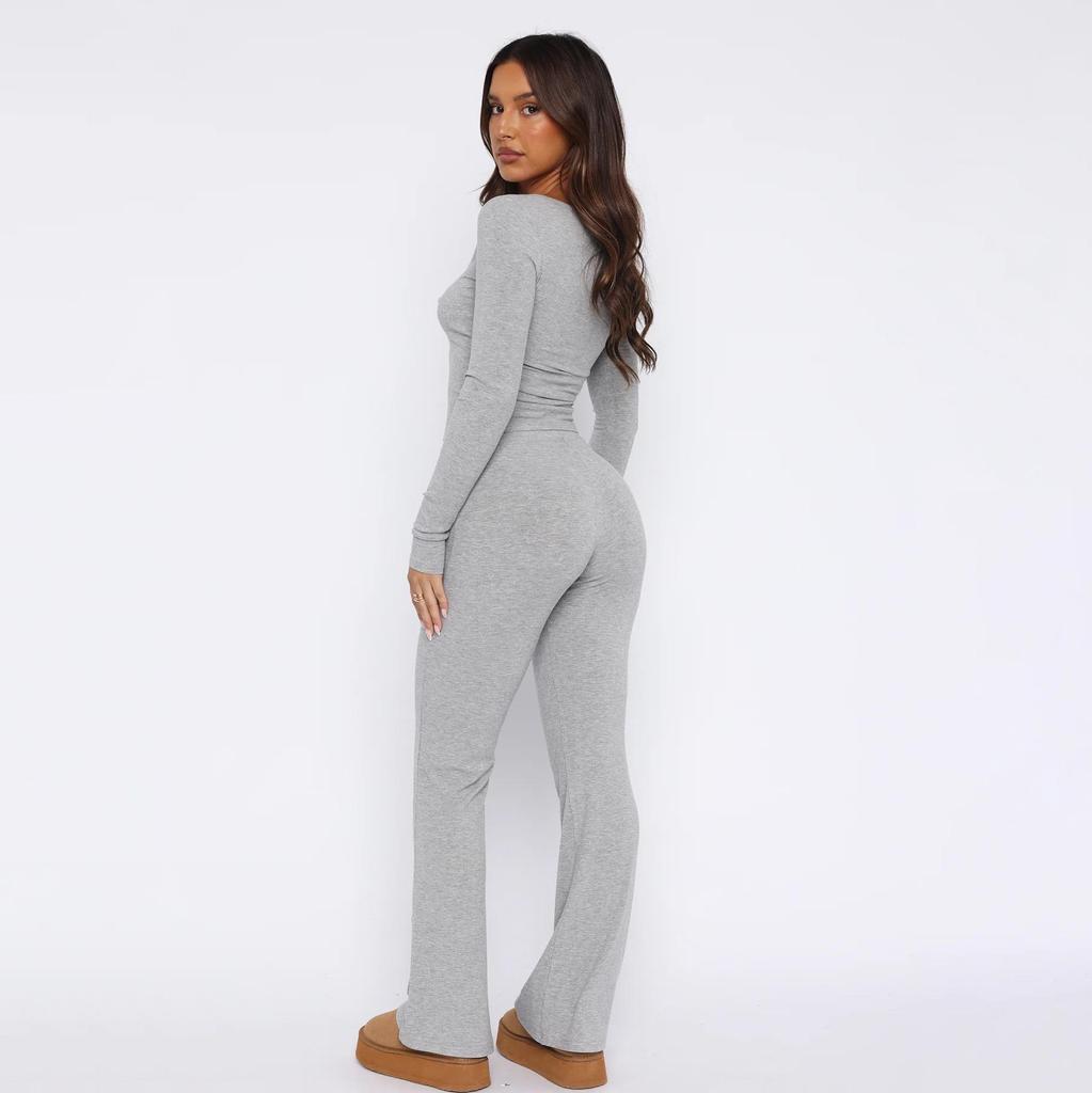 Женский однотонный костюм с длинным рукавом и V-образным вырезом, свободный топ, широкие короткие брюки, осень-зима