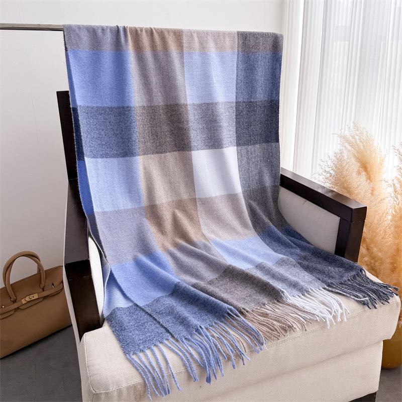 Colorful Checkered Autumn Winter Thicken Warm Scarf For Women Fashion Versatile Commuting Tassel Cashmere Scarves Pashmina