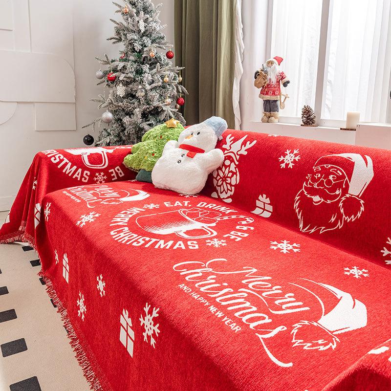 Рождественский красный цельный плед для дивана, праздничный декор для дома, гостиной, чехлы для диванов, одеяла, новогодняя ткань