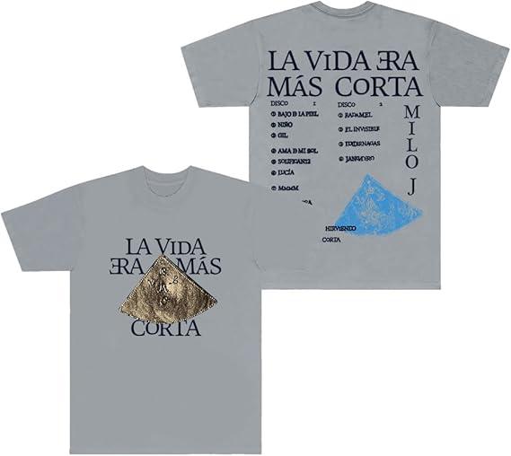 2026 Milo J La Vida Era Mas Corta Футболки Streetwear Футболка Женская Унисекс Хип-хоп С круглым вырезом Короткий рукав