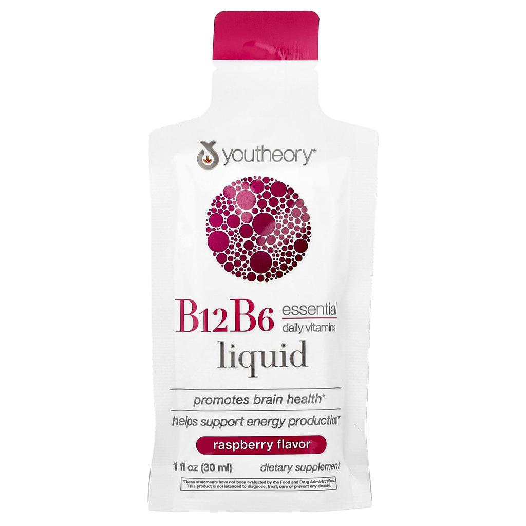 B12 B6 Liquid, Portable, Raspberry, 12 Packs, 30Ml (1Fl Oz) Each