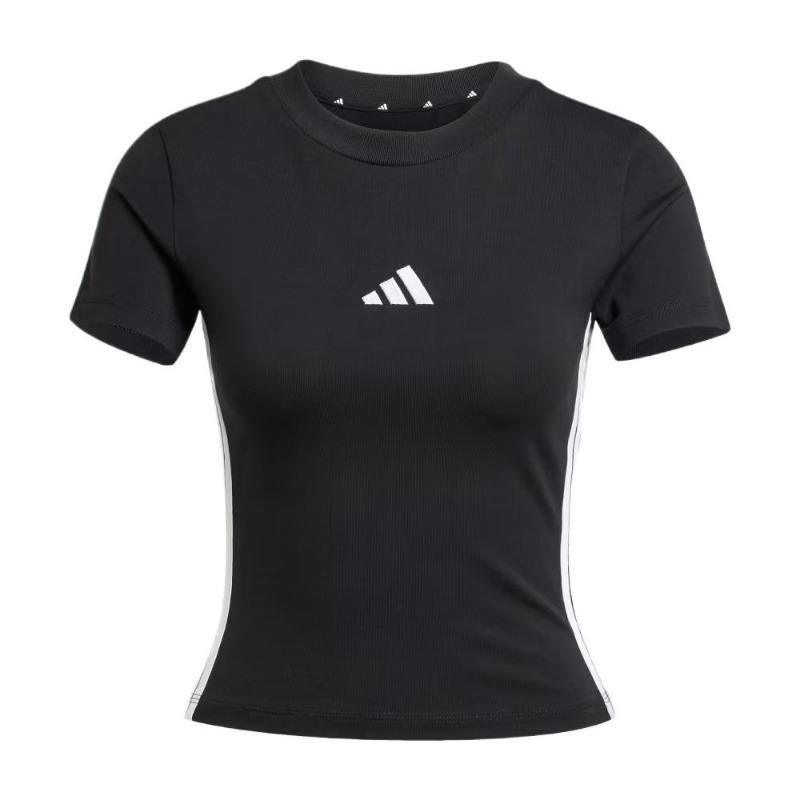 adidas Женская черная приталенная футболка с круглым вырезом и 3 полосками, короткий рукав JC8325