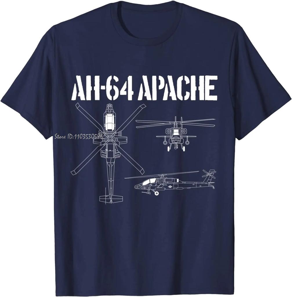 AH64 Apache Схема Военный Атакующий Вертолет Хлопковая Футболка Летняя Оверсайз Футболка С Круглым Вырезом Унисекс Одежда Унисекс Топы Футболки