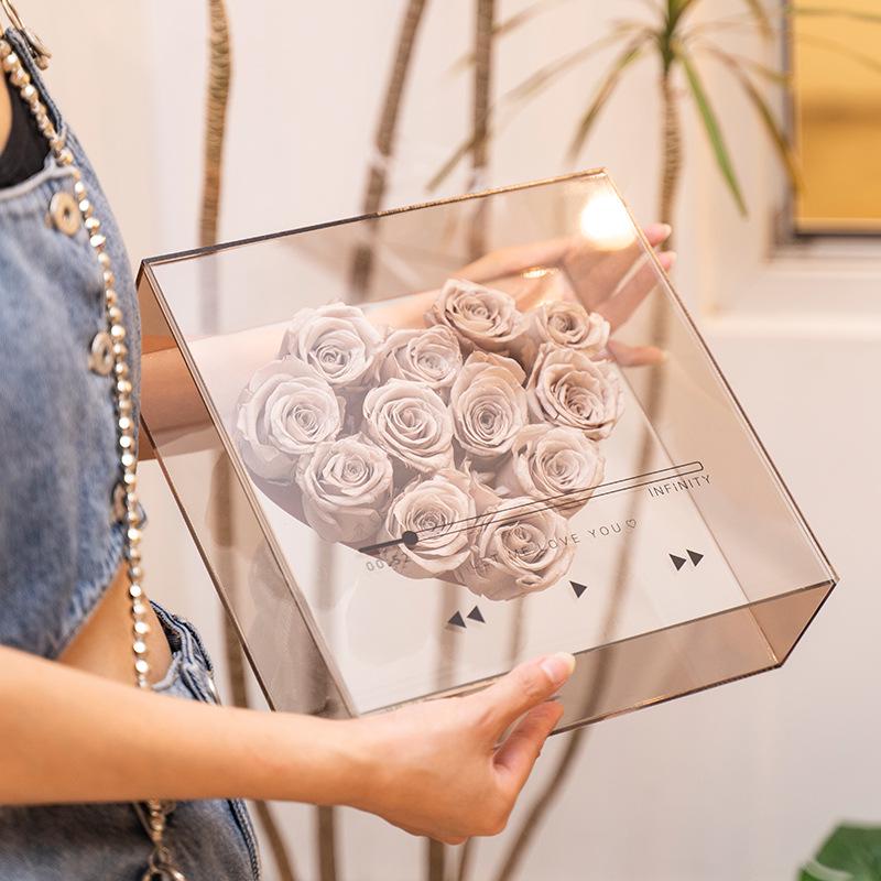 Custom Portable Transparent Acrylic Flower Gift Box