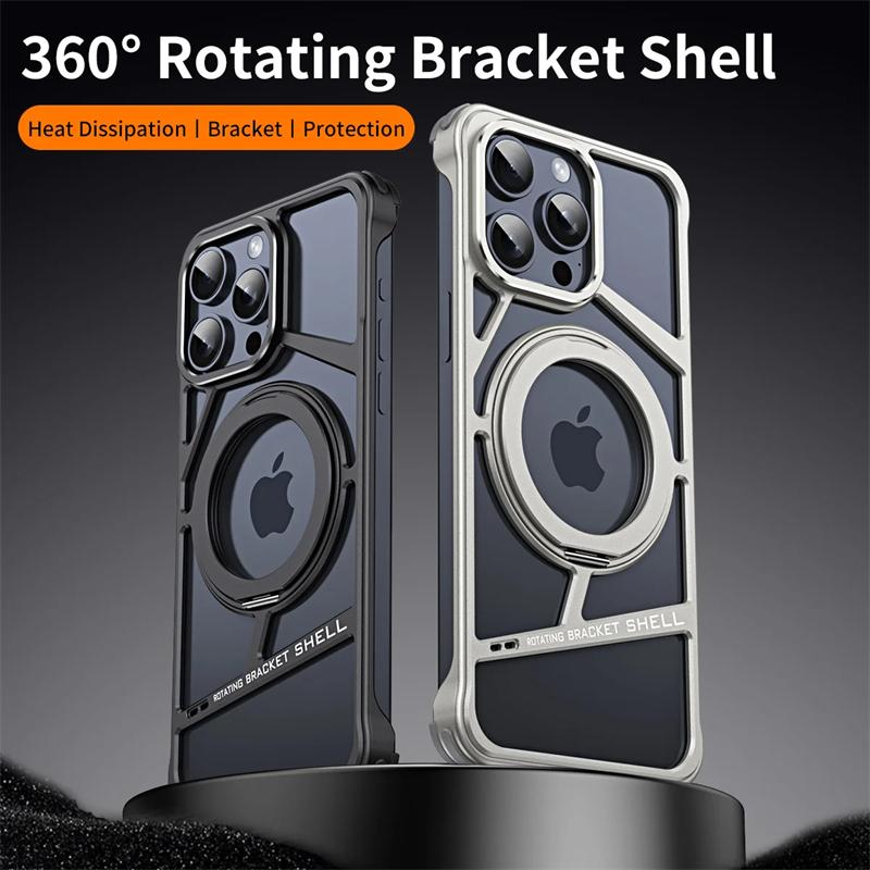 Роскошный металлический складной магнитный чехол для телефона iPhone 16 15 14 Pro Max Magsafe алюминиевый бампер ударопрочный теплоотводящий чехол