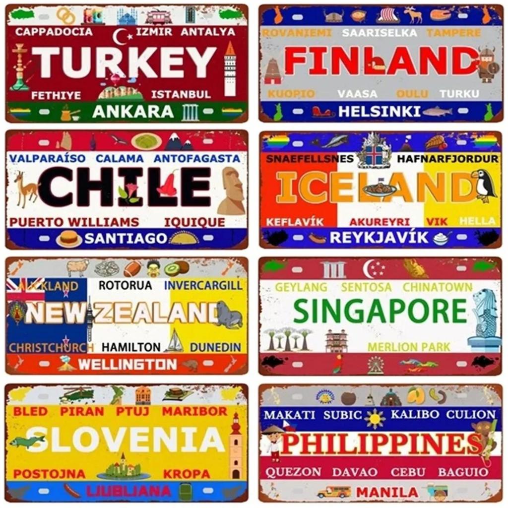 Chile Finland Iceland Flag Metal Signs Vintage Plaque Auto License Plate Embossed Tag Garage Bars Pubs Clubs Home Wall Decor
