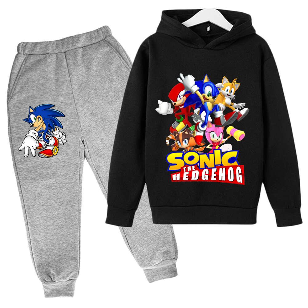 2026 Anime Sonics The Hedgehog Children's Sweater Suit Cartoon Pullover Boy Warm Sweater Hoodie+Sweatpants 2d Fashion Sportswear