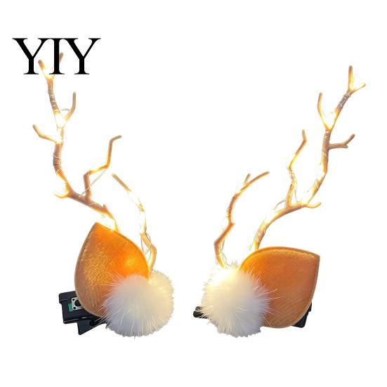 Lighted Xmas Party Supplies 1 Pair LED Christmas Antler Headwear for Women Girls, Glowing Elk Horn Hair Sparkling Winter Celebration Headpiece