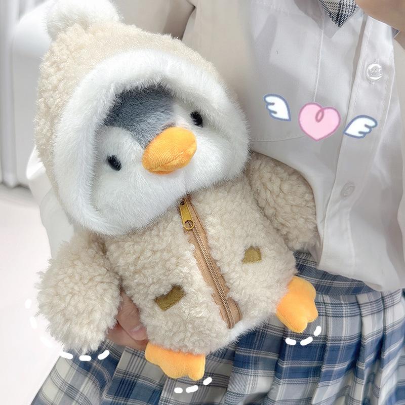 Viral Penguin Plush Toy with Detachable Hooded Costume, Cute Cartoon Stuffed Animal with Zipper, Interactive Gift for Kids