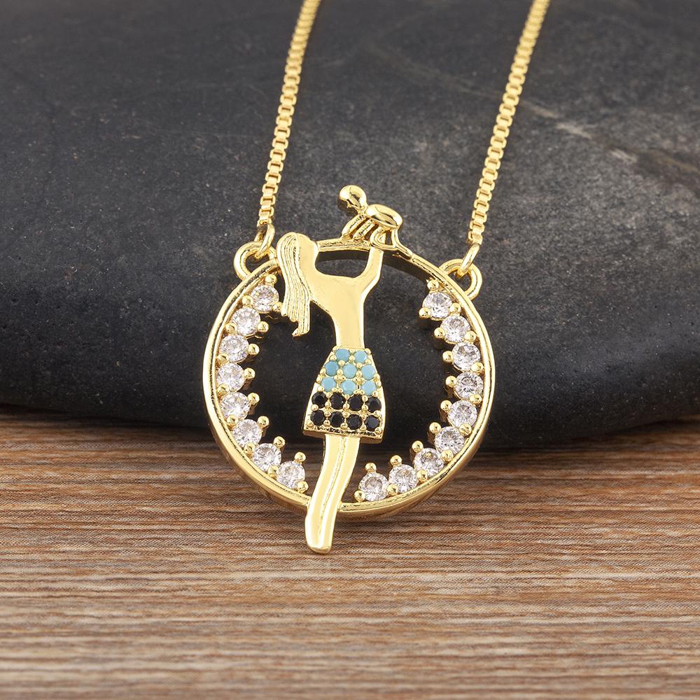 Nidin High Quality Round Shape Mama Children Shine Zircon Pendant Necklace For Women Clavicle Chain Jewelry Mother's Day Gifts