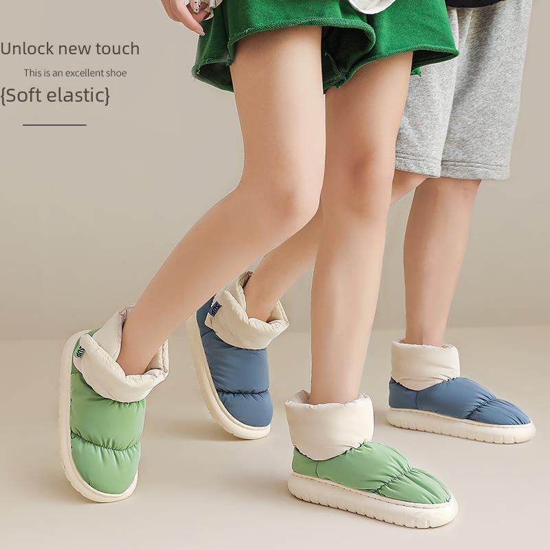 Женские зимние нескользящие хлопковые тапочки 2024 года на каблуках - очень теплые зимние ботинки с бархатной подкладкой для мужчин