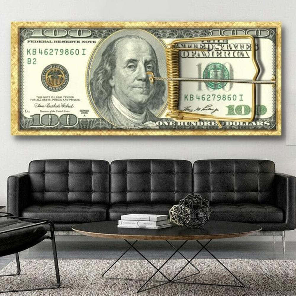 Piktori Money Trap Golden Clip Modern Funny Wall Art Canvas Paintings Art Pop Posters and Prints for Living Room Home Decoration Pictures