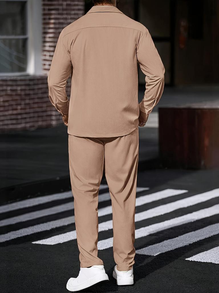 Men's Casual Long-Sleeve Shirt and Pants Set - Spring/Autumn Collection