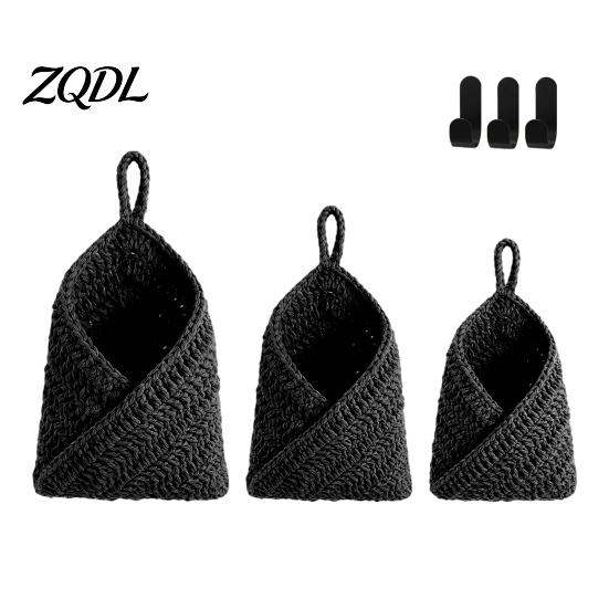 Versatile Woven Hanging Baskets 3PCS Cotton Rope Storage Basket, Wall-mounted Organizer Wall Mounted Basket Pouches, Boho Multi-functional Bag