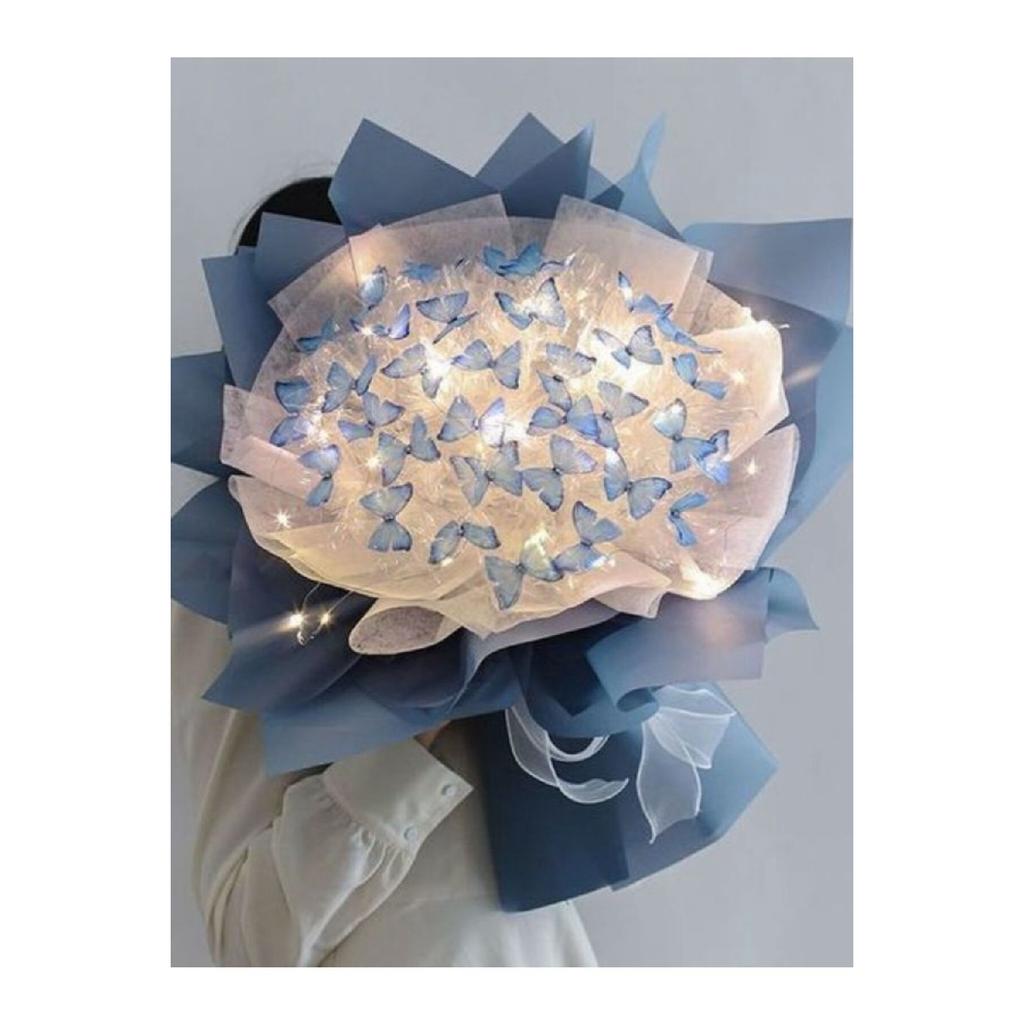 Букет бабочек Синий 30 бабочек с огнями (вел) Подарок ко Дню святого Валентина большого размера