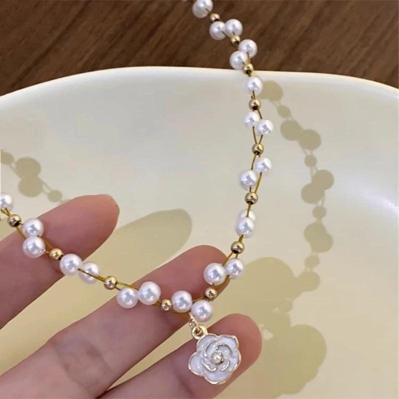 Классическое жемчужно-белое ожерелье с камелией, сладкий весенний кулон, цепочка для пикника, вечерние ювелирные аксессуары, подарок для женщин