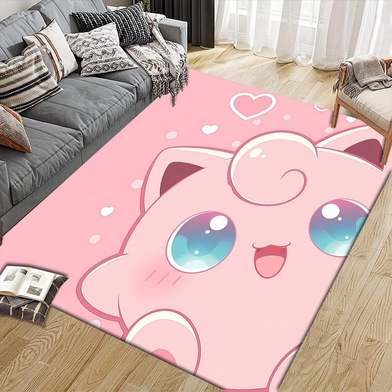 Jigglypuff Flannel Pattern Square Carpet,Area Rug,Carpet Rug for Living Room Bedroom Sofa Playroom Decor,Non-slip Floor Mat