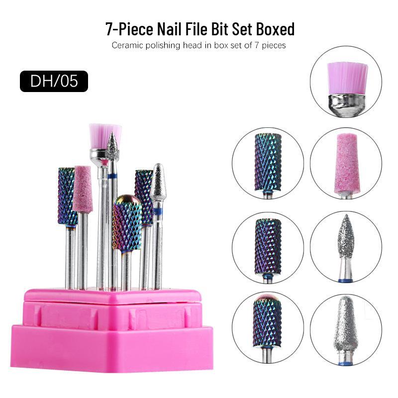 Набор из 7 керамических фрез для ногтей: Сменные насадки для электрической пилки для маникюра, шлифовки, удаления ногтей и кутикулы