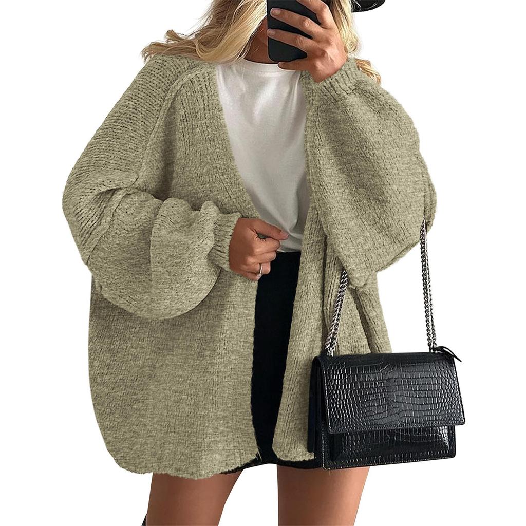 Women's Fashion Solid Color Coats Long Sleeved Knitted Casual Cardigan Sweater Jacket