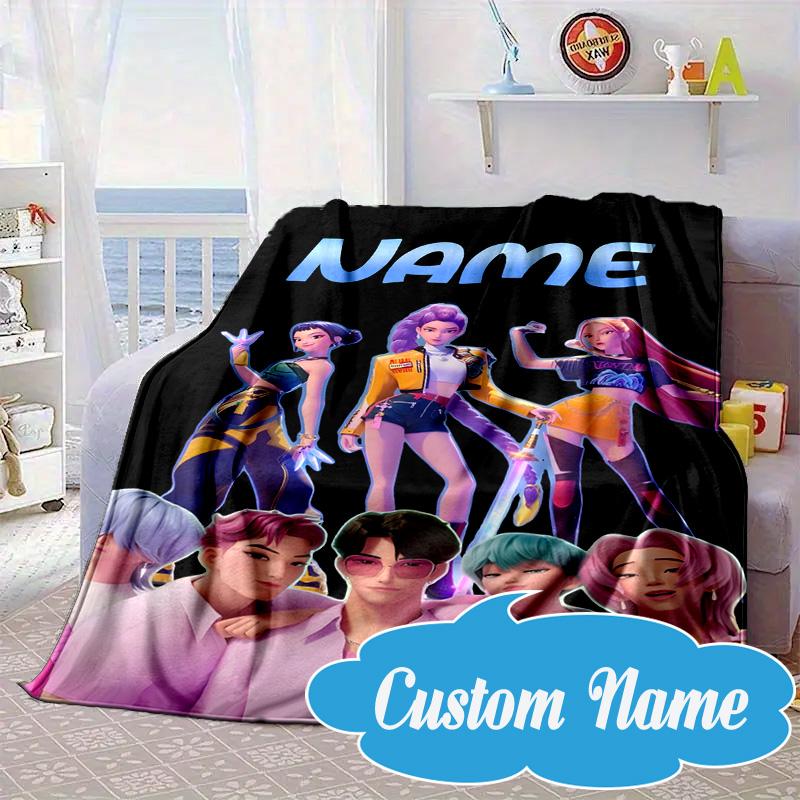 Custom Name KPop Cartoon Blanket bed sofa Blanket Flannel Blanket for Camping, Hiking, Picnic Essentials,gift for Fan family