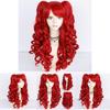 Lolita Cosplay Wig With Double Tiger Clips Red Long Curly Synthetic Hair For Anime Costumes