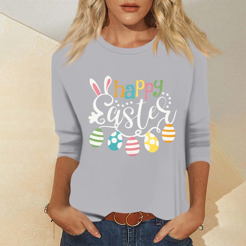 Women's Fashion Casual Seven Sleeve Valentine's Day Printed Pullover Top