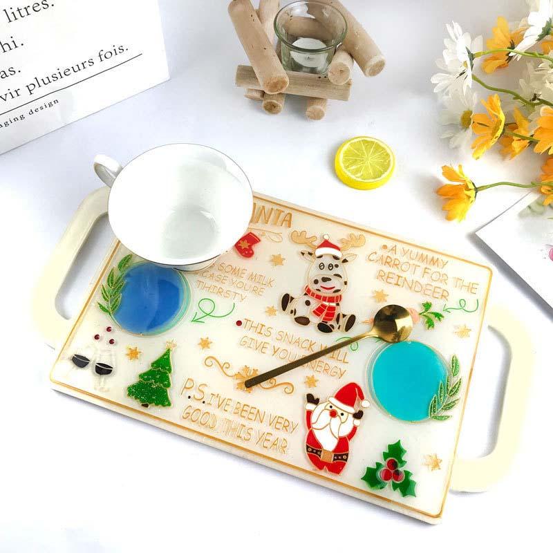 Рождественский поднос, смоляная форма, силиконовая форма, сервировочная доска, поднос, эпоксидная форма, декор своими руками