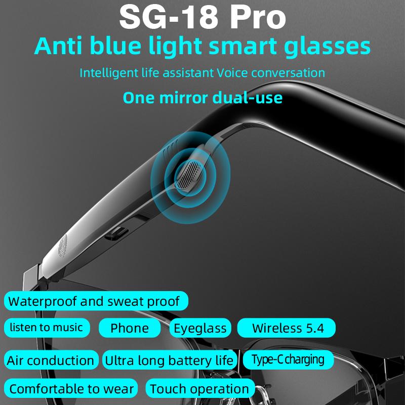 Умные беспроводные аудиоочки SG-18 PRO, Bluetooth 5.4, Очки с защитой от синего света, HIFI-звук и сенсорное управление