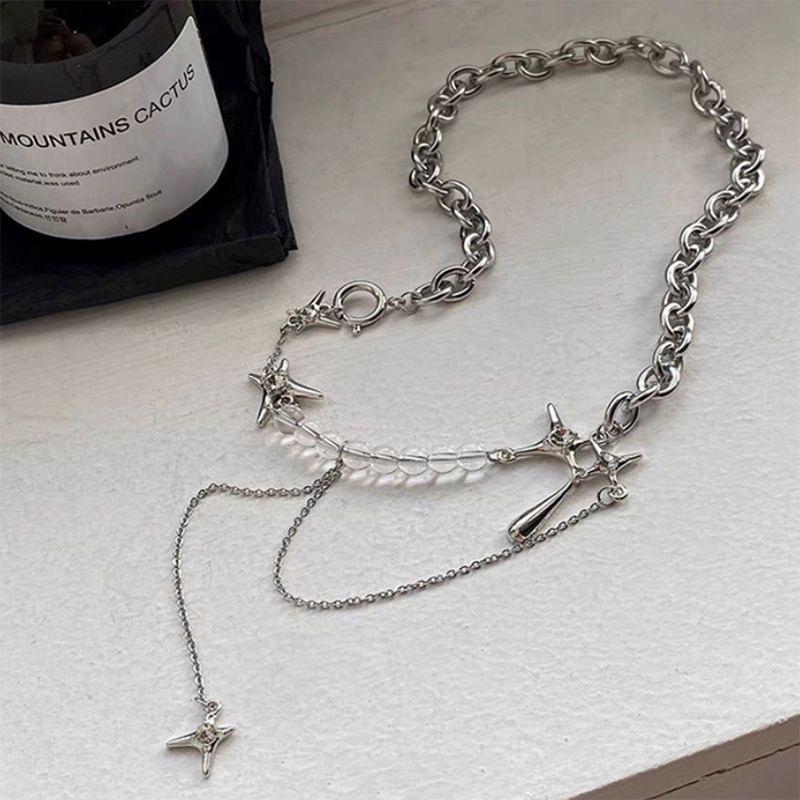Personalized Water Droplet Star Necklace For Women, Niche Design Splicing Collarbone Chain, Spicy Girl Sweater Chain Accessories