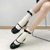 Lolita Lace Frill Mid-Calf Socks with Bow Ribbon - White Ballet Style JK Knee-Highs for Spring & Autumn