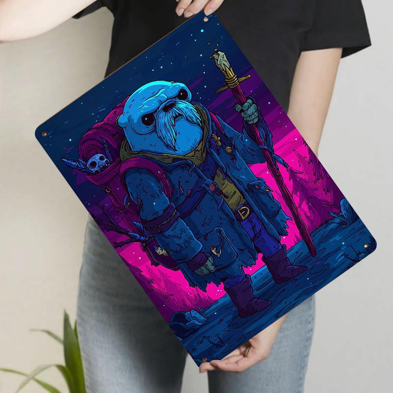 Cartoon Style Luminous Blue Adventure Creature Metal Iron Painting Home Decor Wall Art Hanging