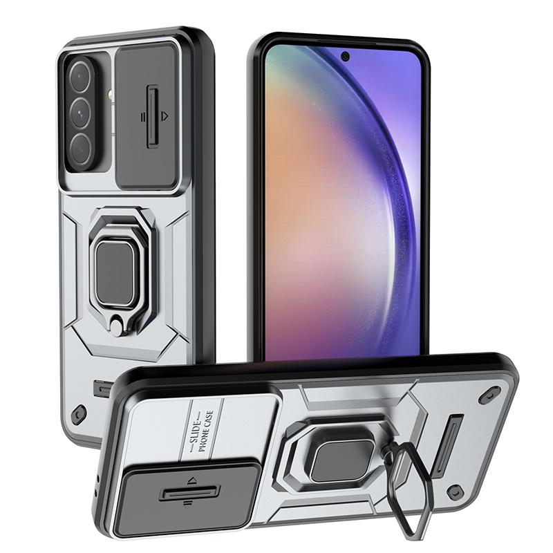 Armor Car Magnetic Bracket Phone Case for Samsung Galaxy A57/37/27/17/07 A56/36/26/16/06 A55/35/25/15/05S Slide Camera Protect Shockproof Cover