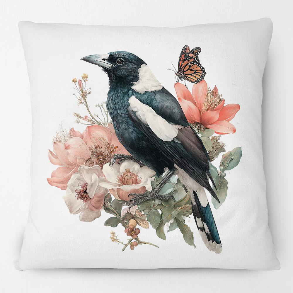 Australian Kookaburras Magpies Swans Honeyeater with Flowers Cushion Cover Decorative Pillowcase