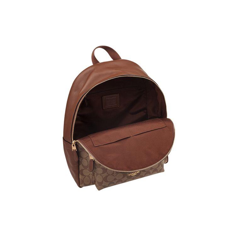 Coach Charlie 30 Classic Monogram Print Zipper Closure Coated Canvas Backpack Women backpack Khaki 58314-IME74