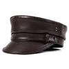 Unisex Genuine Leather Captain Cap, Vintage Punk Motorcycle Military Hat, Harajuku Rock Flat Top Beret for Men and Women