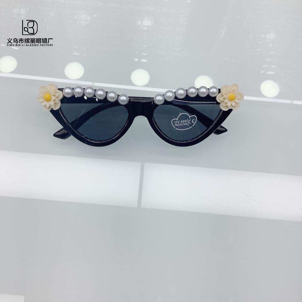 Sticky Pearl Peach Heart Frame Sunglasses Personalized Fashion Boys And Girls Sunscreen Flowers Cute Sunglasses