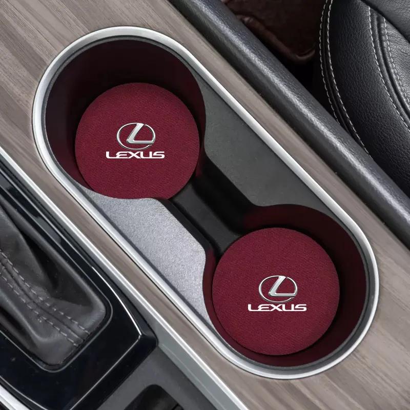 2Pcs Car Logo Coasters Leather Water Cup Non-Slip Mats For Lexus CT200h ES250 ES300h IS250 IS200 GS300 GS460 GX470 LS400 LX470 R