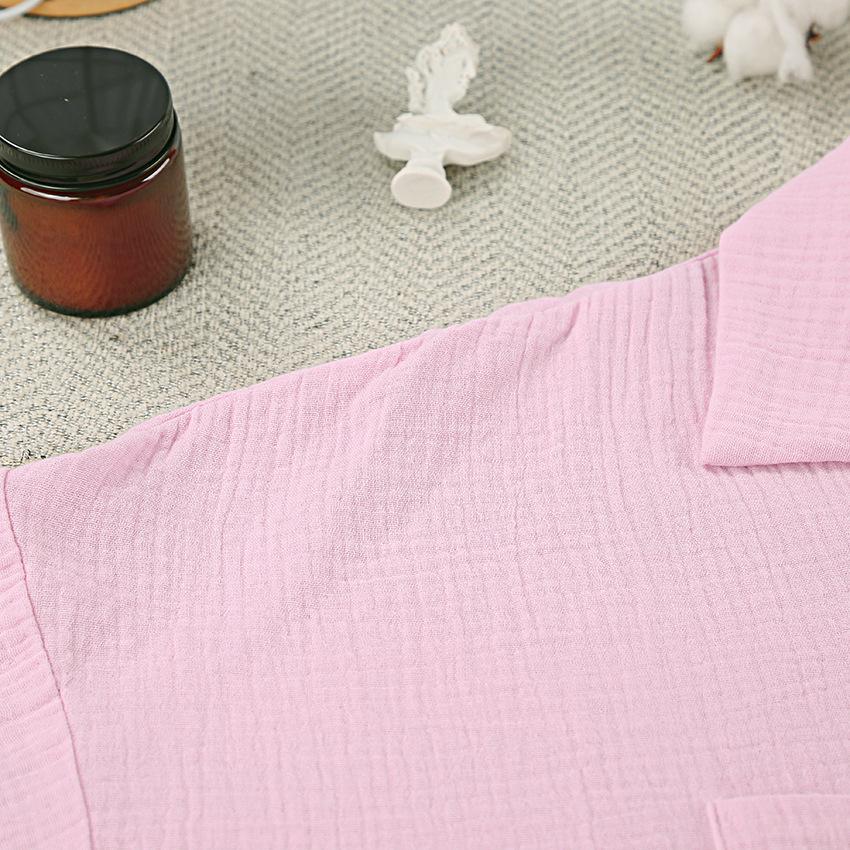 Solid Colour Crepe Cotton Pajamas Long Sleeve Shorts Ruffle Two Piece Set Homewear Ladies