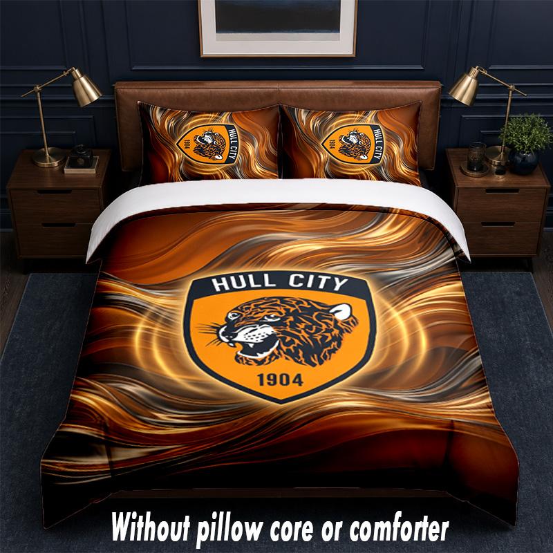 Hull City Football Design Bed Bedding Set 1 Duvet Cover + 2 Pillowcases Soft Breathable Household Bed Linens