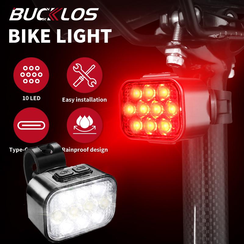 BUCKLOS 10 LED Bead Bicycle Light High Bright Bicycle Headlight Recharge Bike Taillights Night Riding Warning Lamp Cycling Lamp 7