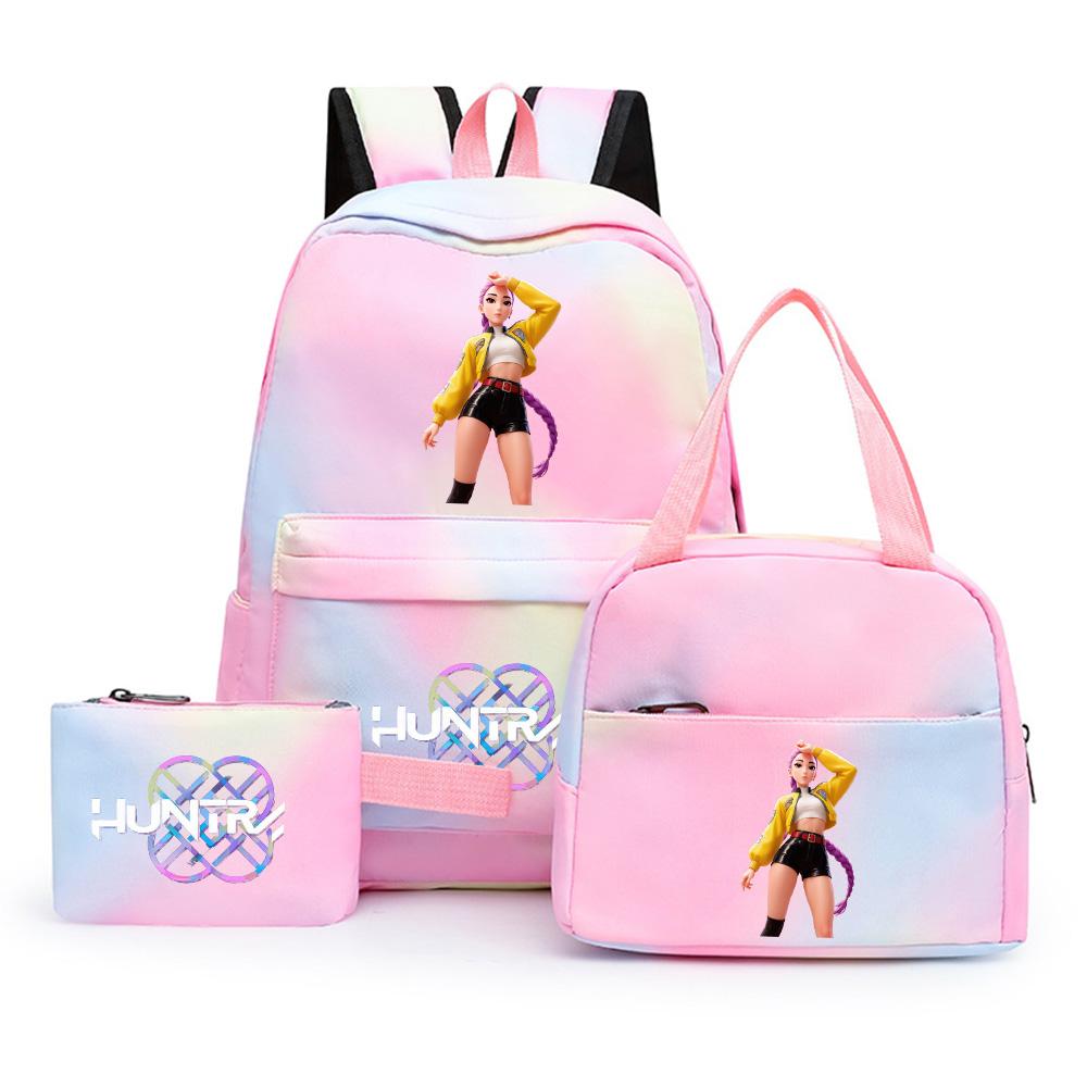 3Pcs/set Anime Cute Kpop Printed Backpack with Lunch Bag Pencil Case for Teenager Girl Boy Bookbag Large Capacity Waterproof Travel Bag Kid Gift