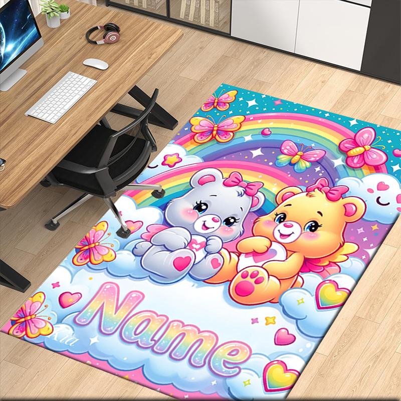 Custom Name Bear Printed Carpet Rug For Office Chair Living Room Bedroom Kitchen Room Decor Gifts